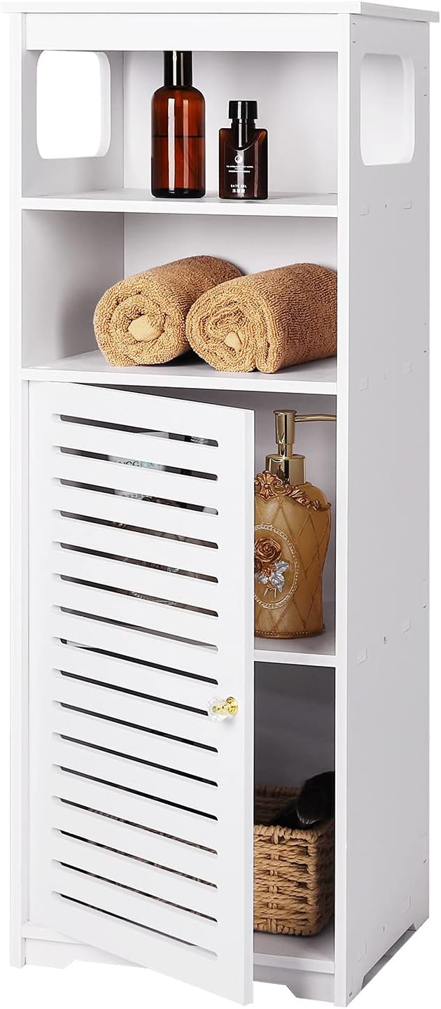 White 5 Tiers Floor Standing Storage Cabinet with Door and Shelf H8919