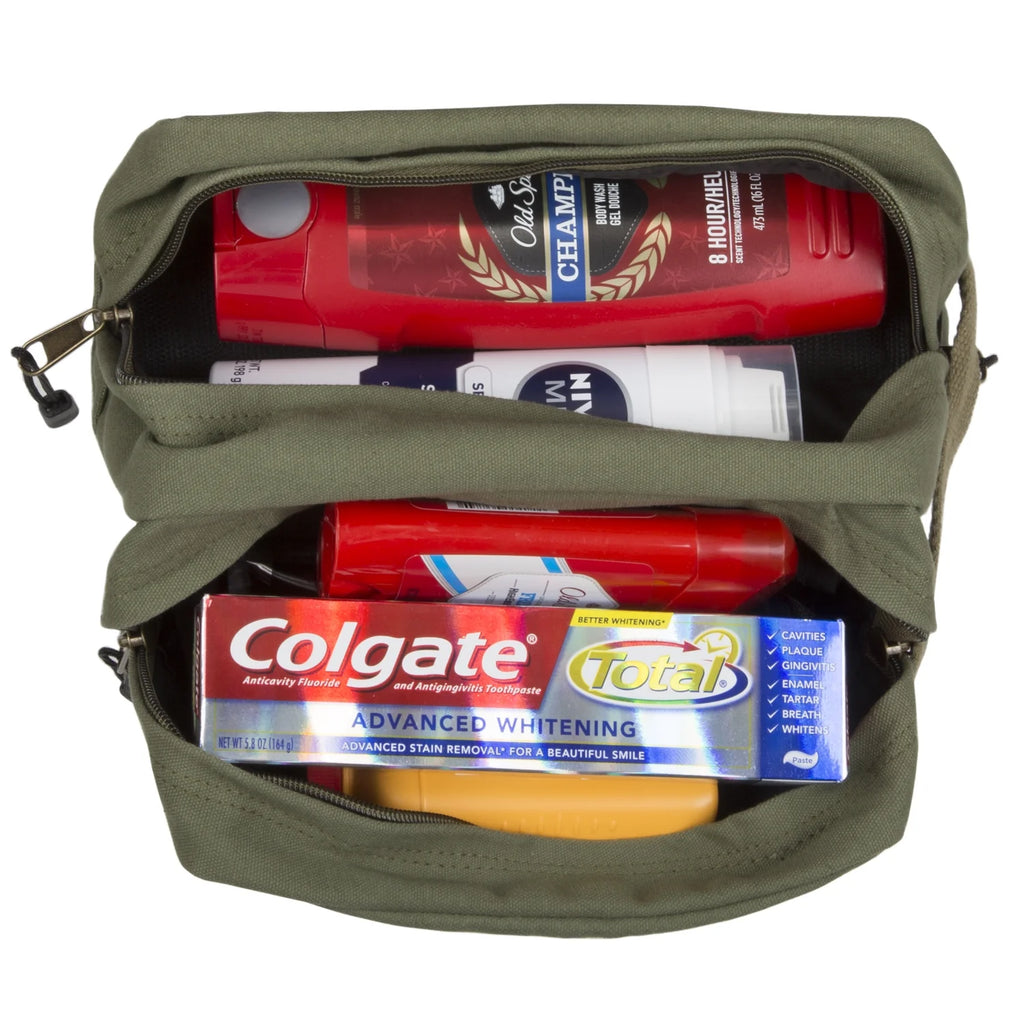 Olive Canvas Travel Toiletry Dopp Kit Bag R8529