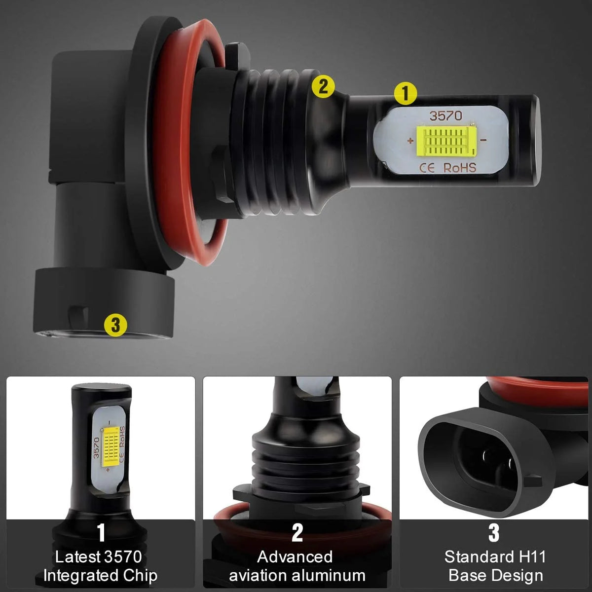 6000K White H11 High/Low Beam Headlights R6477