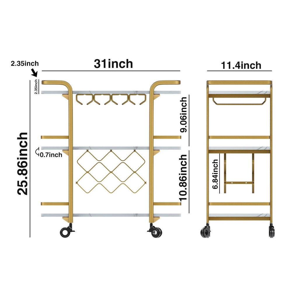 Black 3 Tier Bar Cart with Wheels J9656