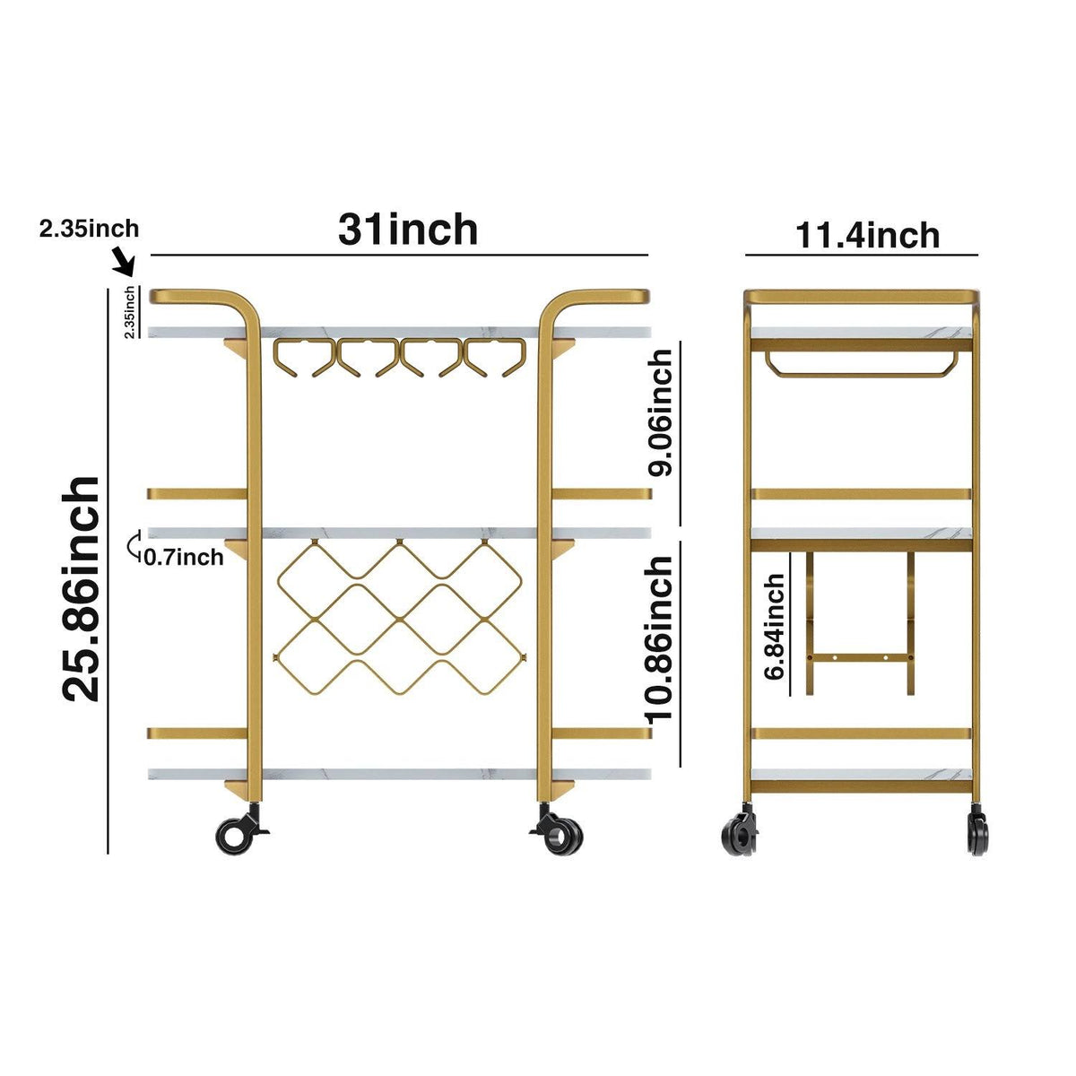 Black 3 Tier Bar Cart with Wheels J9656