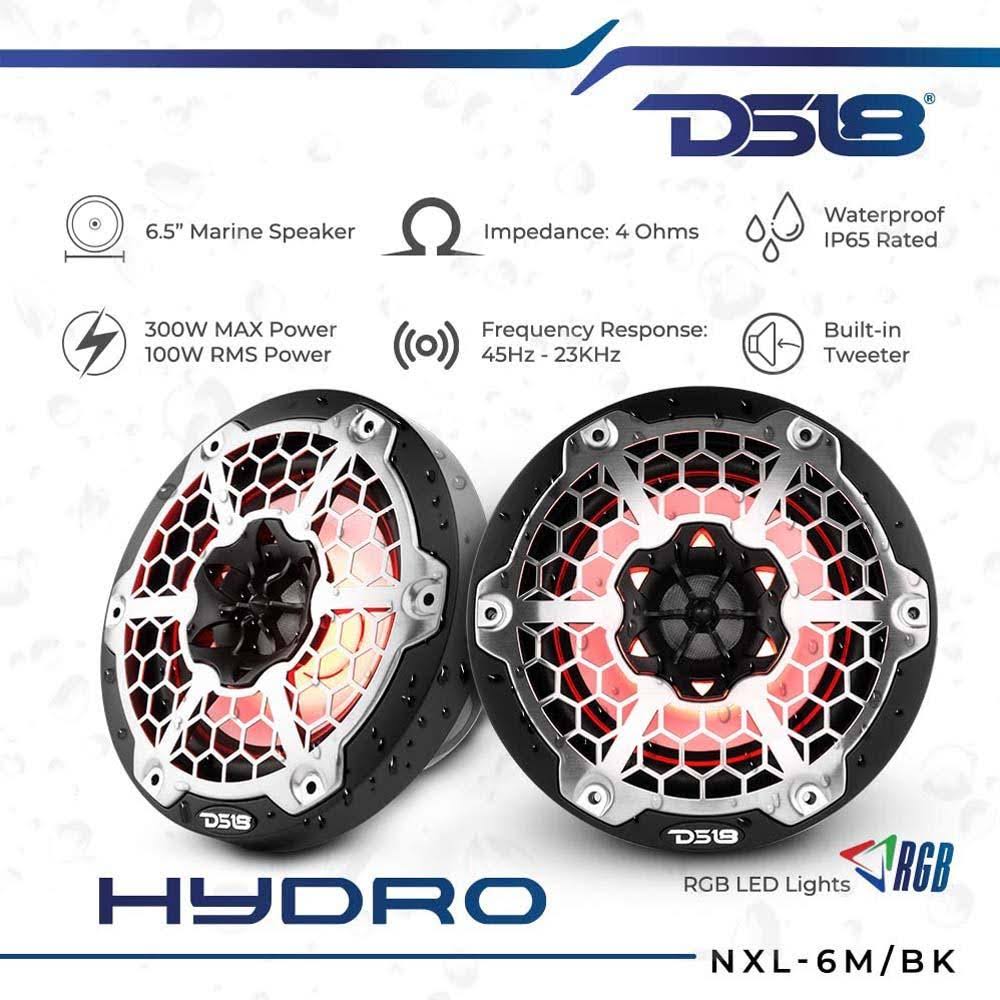 Black 2-Way Marine Speakers with RGB LED Lighting L5161