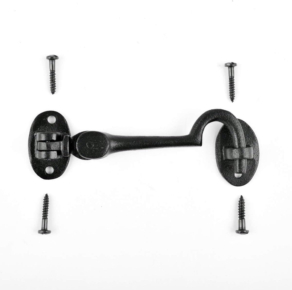 Black Wrought Iron Cabin Hook Eye Bolt 4 Swivel Style Reversible Privacy Hook Latches with Screws Pack of 10 R198