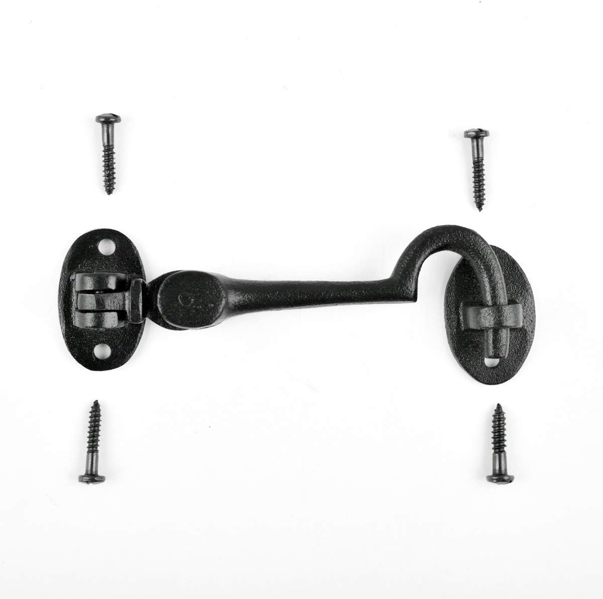 Black Wrought Iron Cabin Hook Eye Bolt 4 Swivel Style Reversible Privacy Hook Latches with Screws Pack of 10 R198