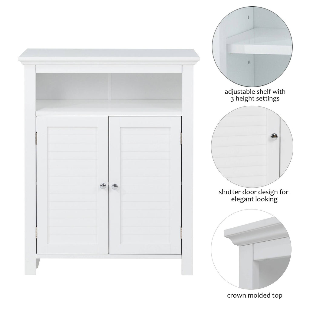White Shelved Floor Cabinet with 2 Shutter-Door S1122