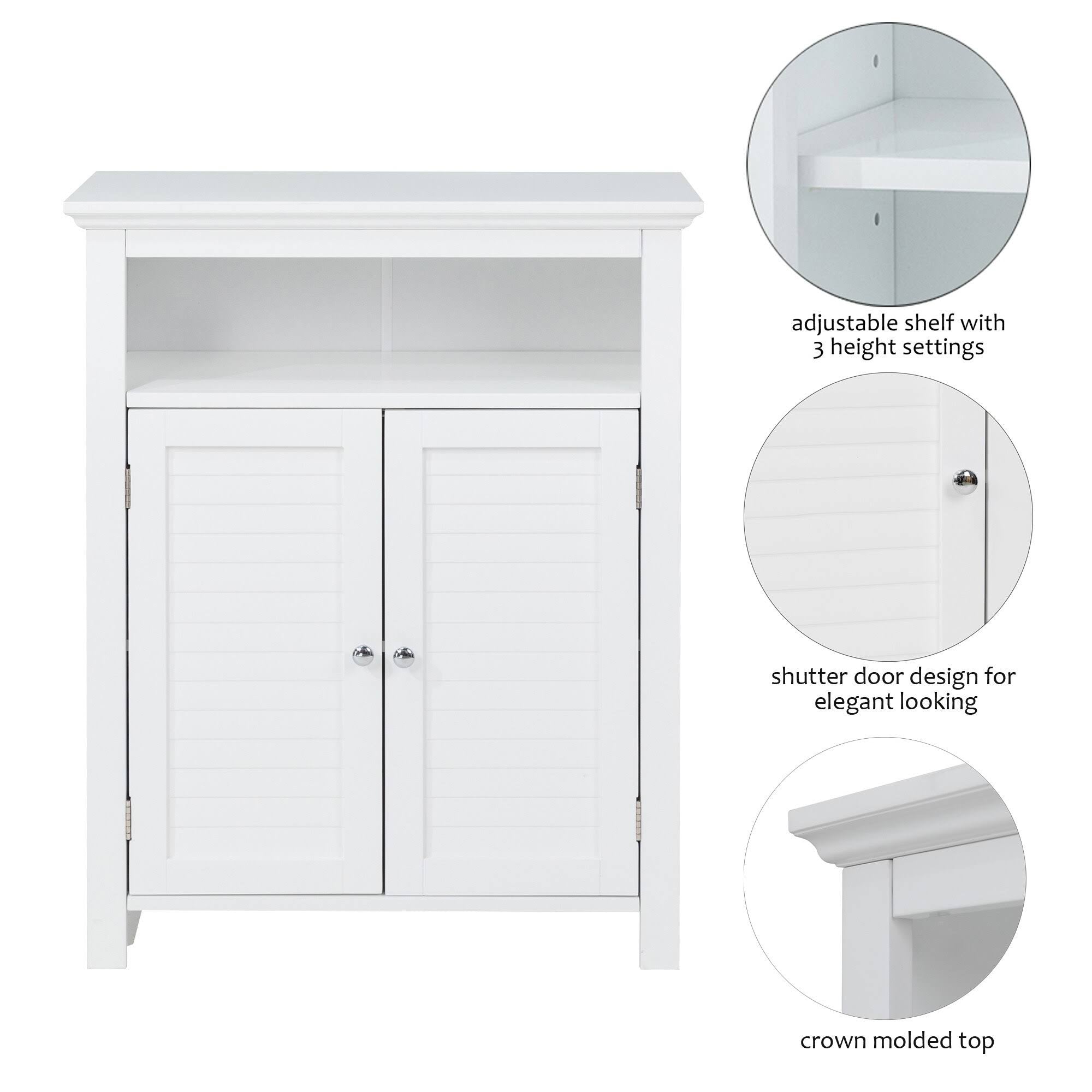 White Shelved Floor Cabinet with 2 Shutter-Door S1122