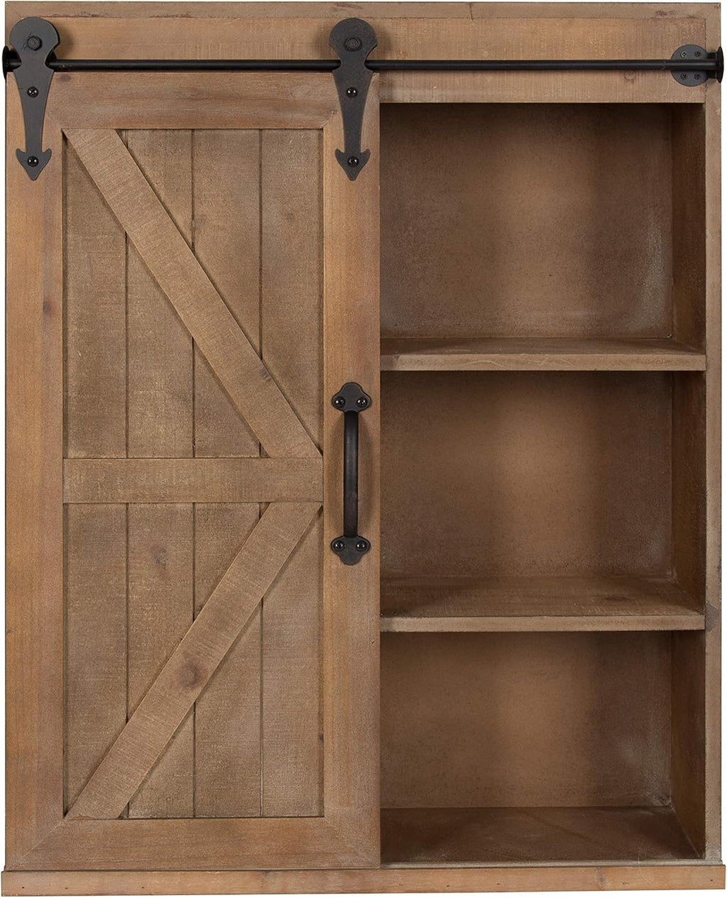 Rustic White Wood Wall Storage Shelving Cabinet with Sliding Barn Door Z286