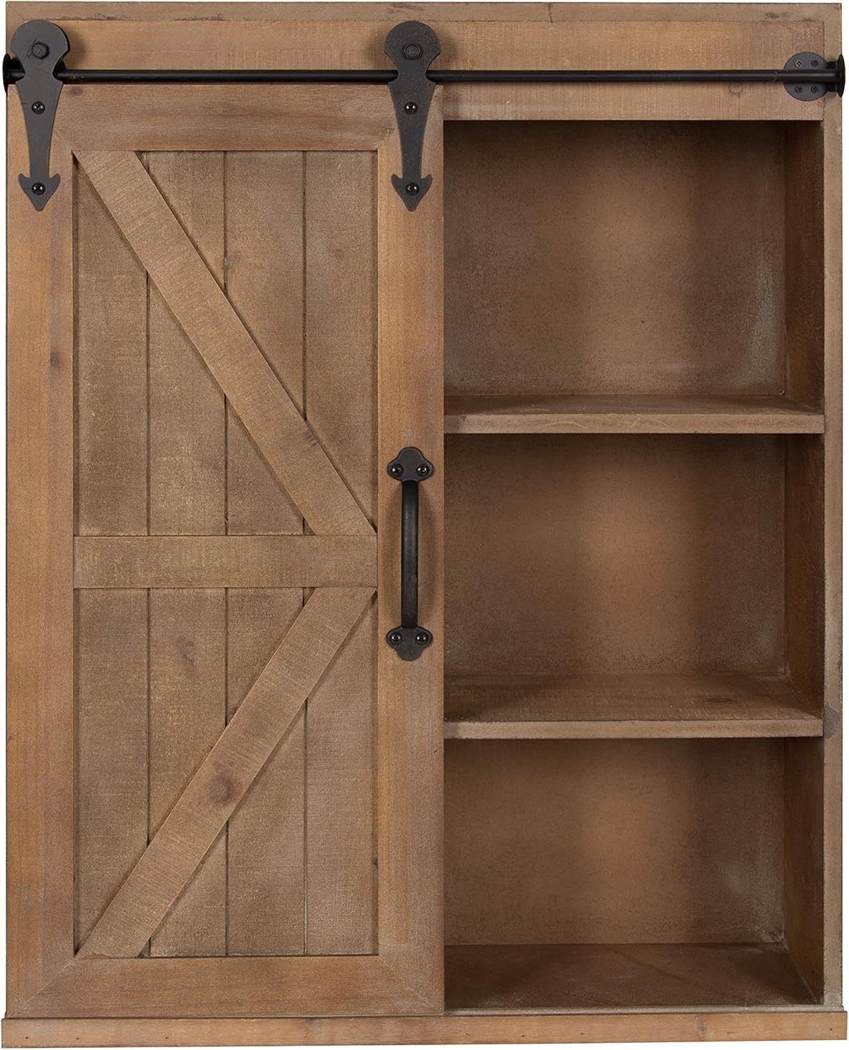 Rustic White Wood Wall Storage Shelving Cabinet with Sliding Barn Door Z286