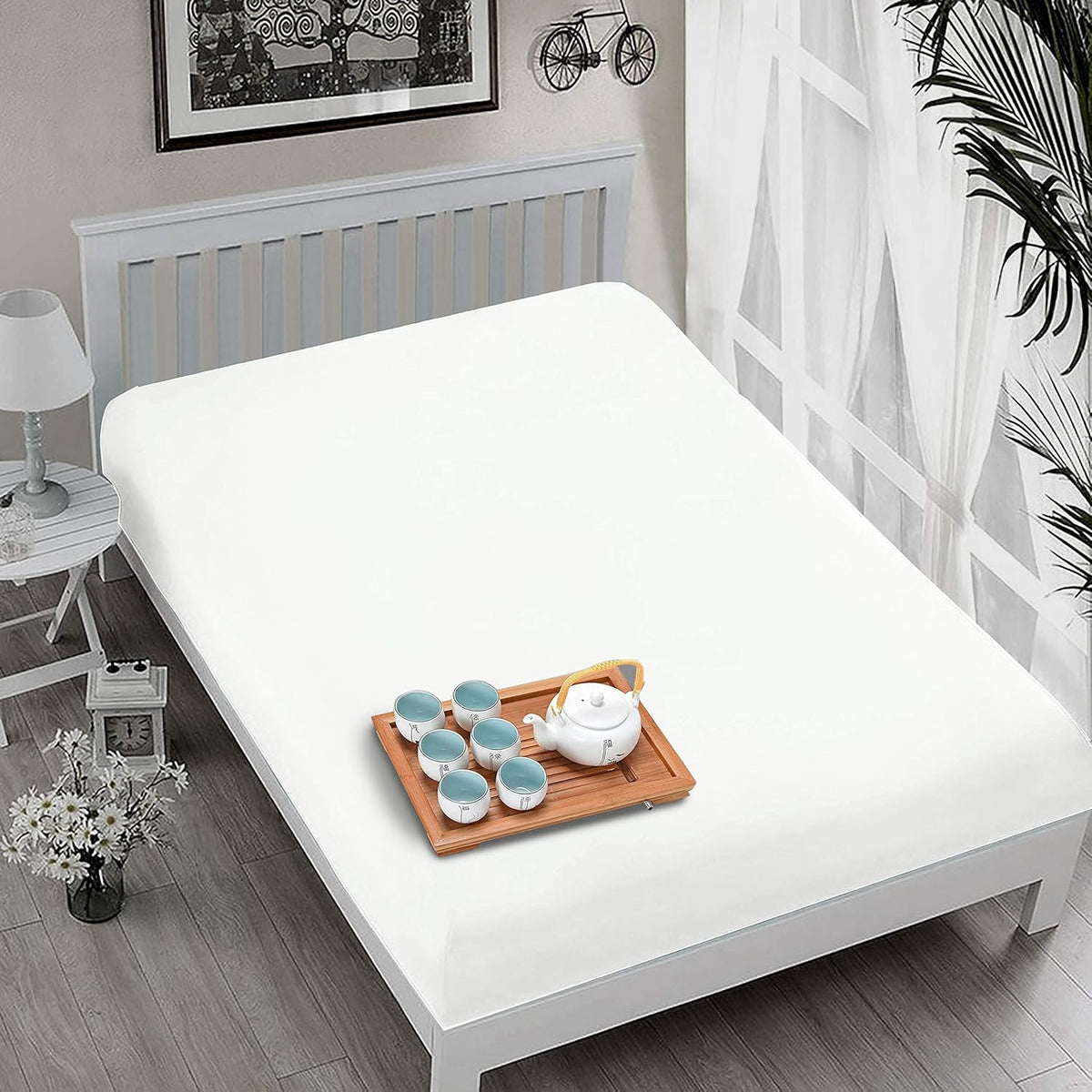 Baby Blue 100% Cotton King Percale Fitted Sheet, 1 Piece, Fits Upto 15 Deep Mattress Pockets O252542