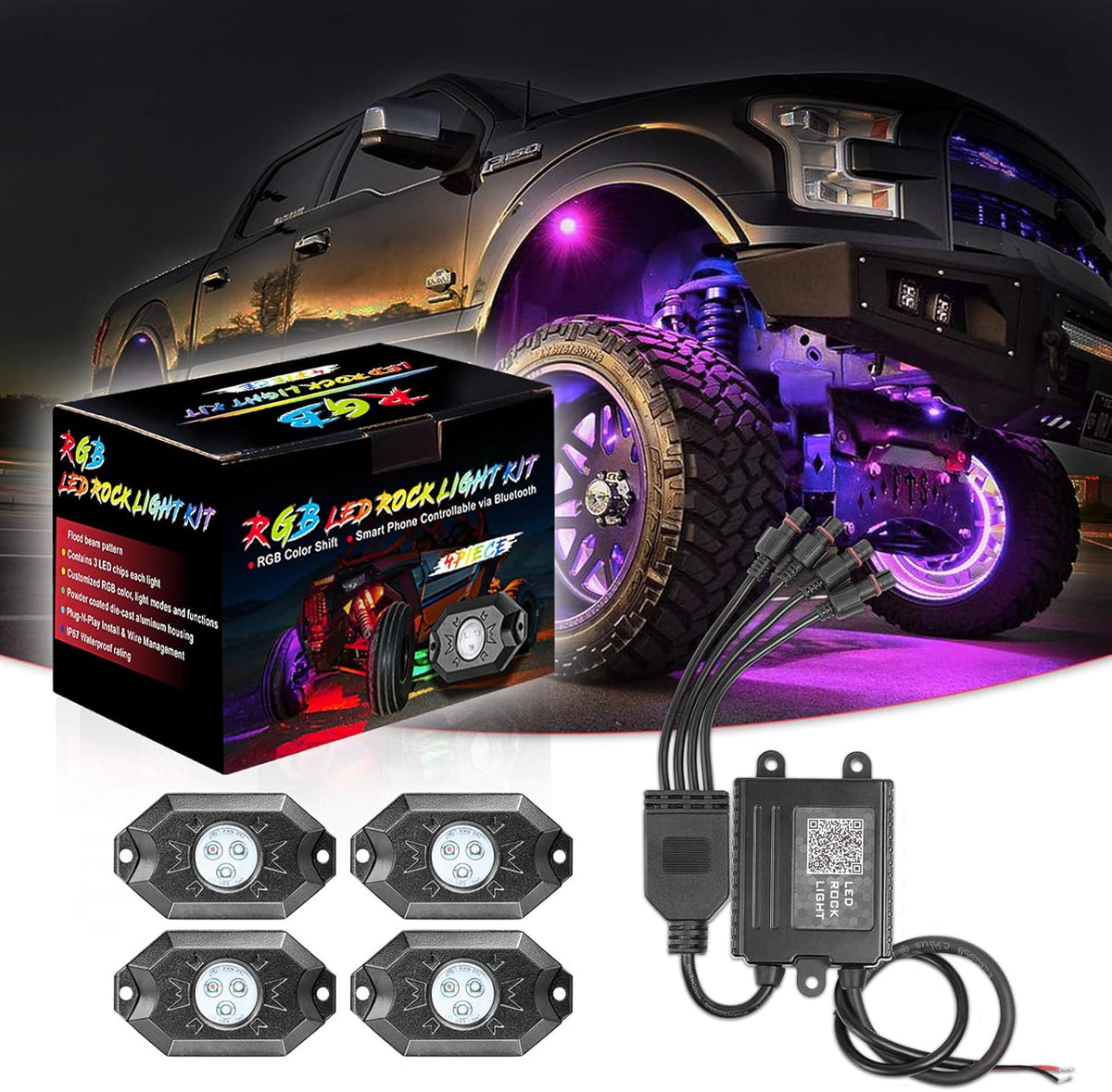 6 Pod Multicolor LED Rock Lights with Bluetooth Control D665