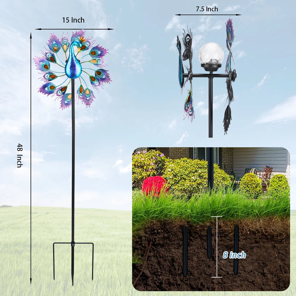 Peacock Kinetic Wind Spinner Outdoor Metal X215866