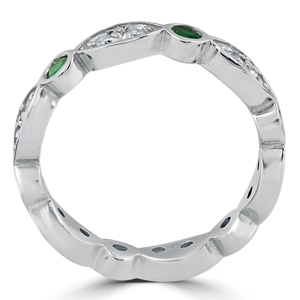1ct Diamond & Imitation Green Emerald Eternity Ring 14K White Gold Y90392