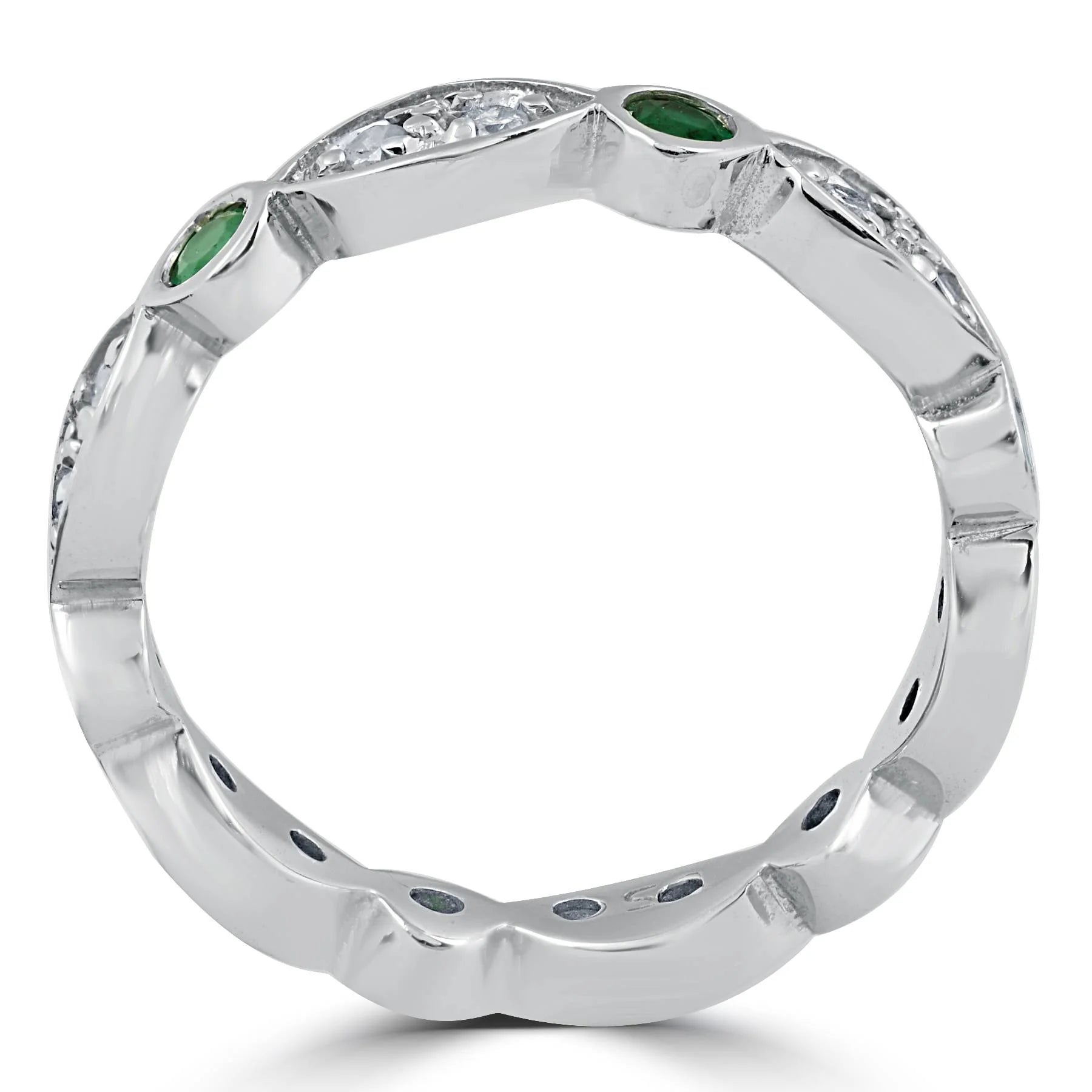 1ct Diamond & Imitation Green Emerald Eternity Ring 14K White Gold Y90392