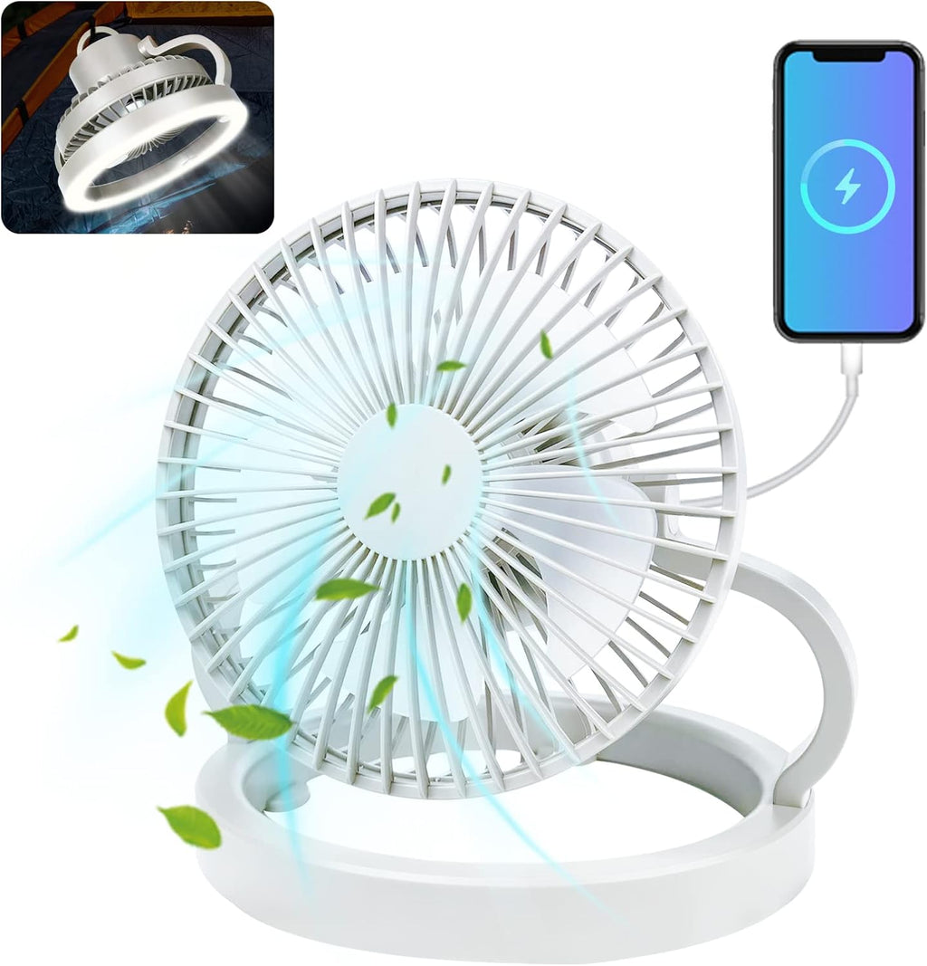 White Rechargeable Camping Fan with LED Lantern, Pack of 2 J47693