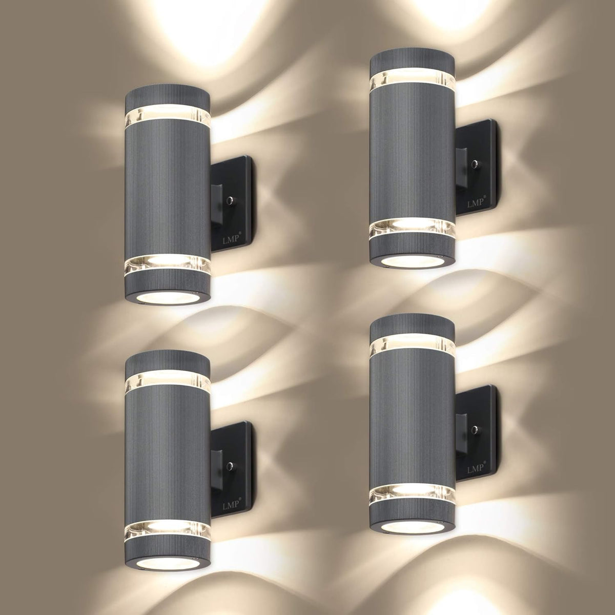 4 Pack LED Outdoor Wall Light, Aluminum Waterproof, 3000k 5W B755