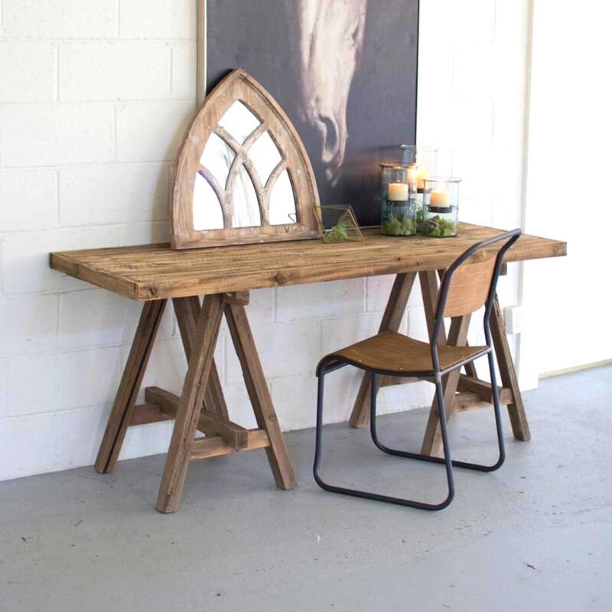 Recycled Wooden Deep Console with Saw Horse Base N973827