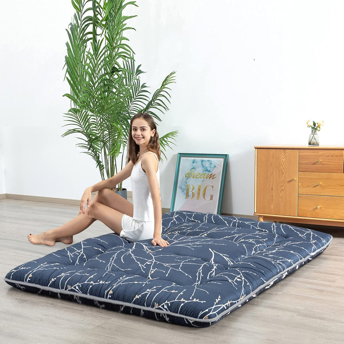 Black Geometric Pattern Japanese Floor Mattress Twin R259802