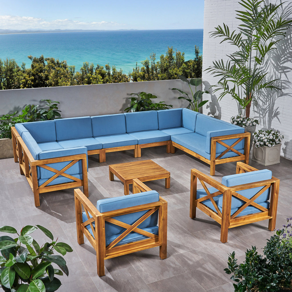 Blue and Brown Outdoor Patio Sectional Sofa with Club Chair Set N3828