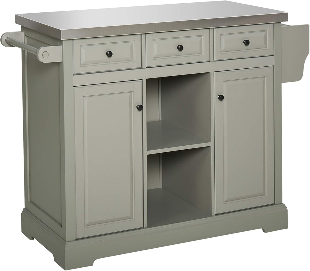 Rolling Kitchen Island with Stainless Steel Top Utility Cart on Wheels, Grey G49690