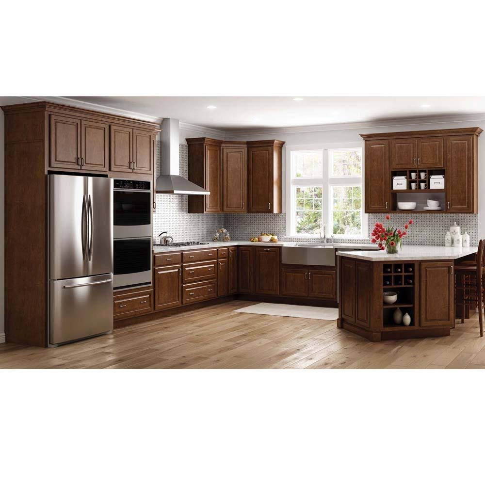 Cognac Red Above Refrigerator Deep Wall Bridge Kitchen Cabinet S11597