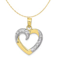 10K Two-Tone Gold Rhodium Plated Heart Pendant With 10K Yellow Gold Rope Chain 20" H113