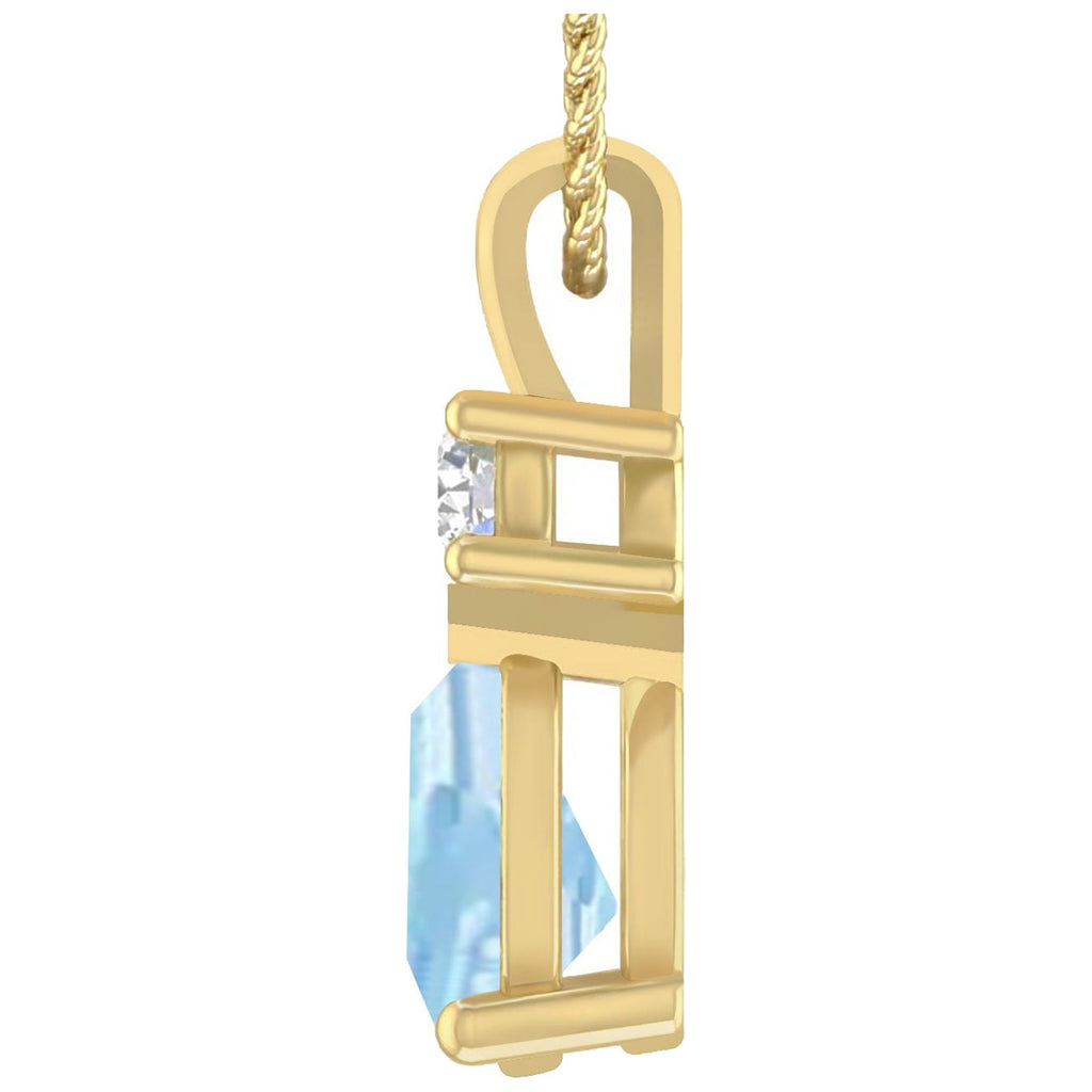 1.55 Carat 14K Yellow Gold Aquamarine and Round Lab Grown Diamond Solitaire Pendant Necklace T1411