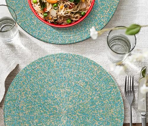 Gold White 13" Round Set of 4 Beaded Placemat G793076
