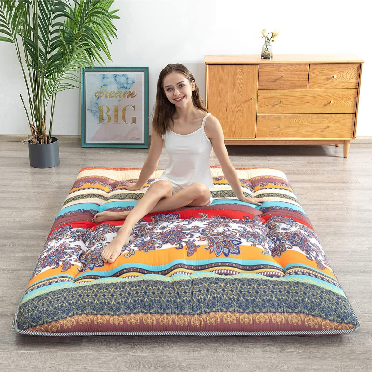 Black Geometric Pattern Japanese Floor Mattress Twin R259802