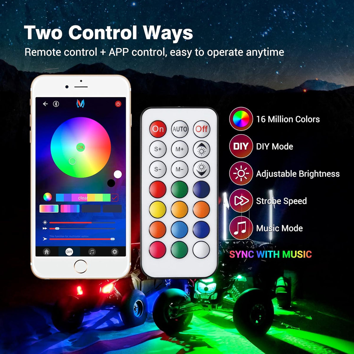 4 Pods Multicolor Waterproof LED Rock Lights with Remote Control J77402