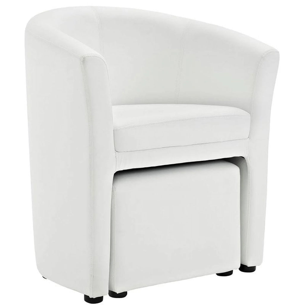 White Faux Leather Accent Chair with Ottoman X973