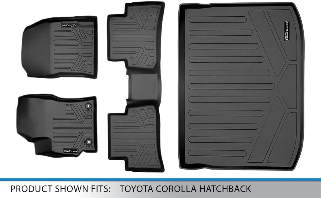 Black Custom Fit Floor Mats 2 Rows and Cargo Liner Trunk Set L399088
