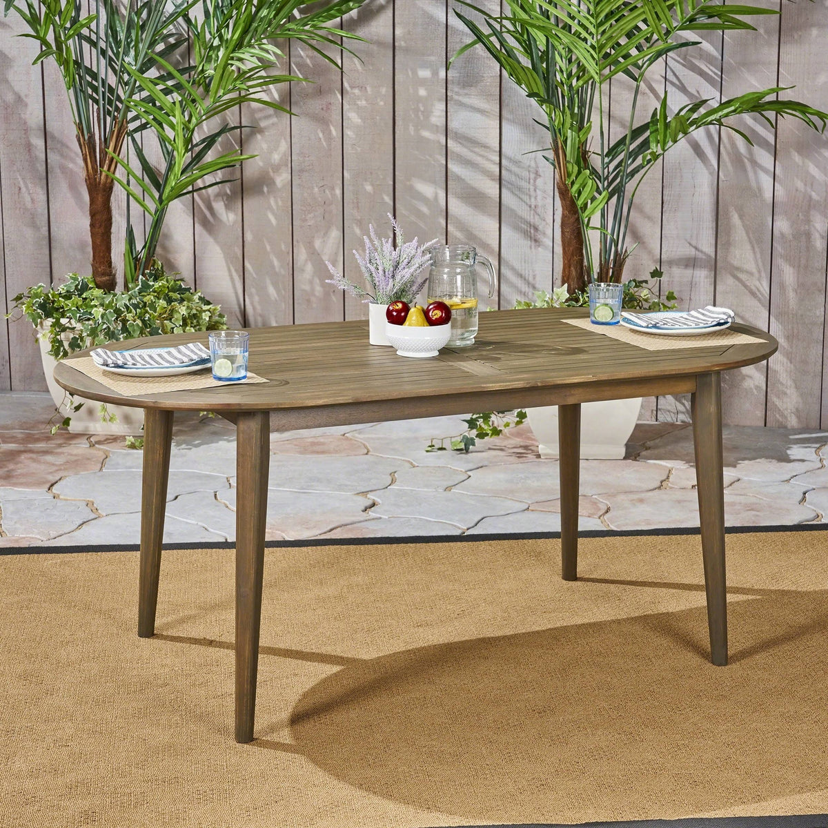 Teak Oval Acacia Wood Dining Table G60756