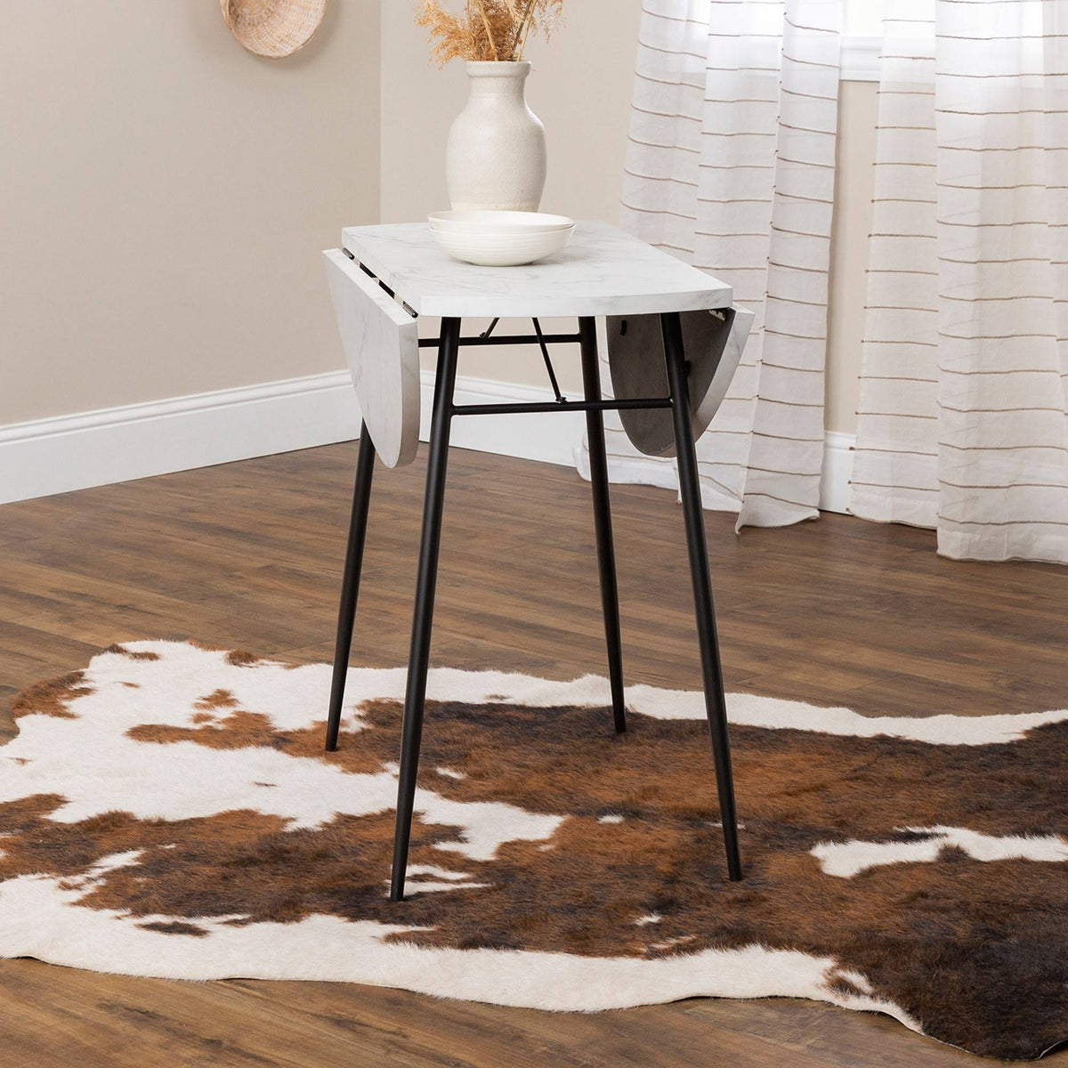 White Faux Marble Drop Leaf Dining Table B697