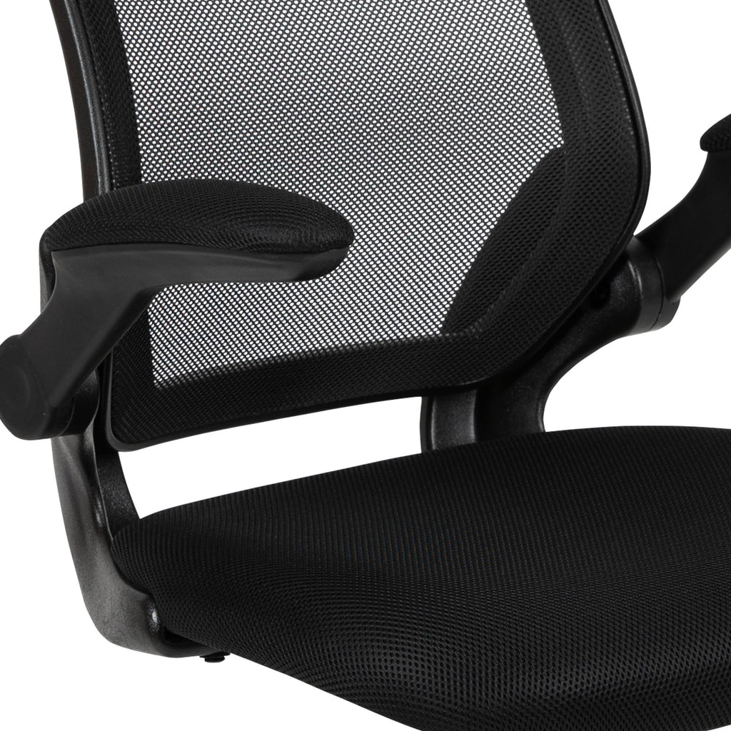 Black Mesh Sled Base Office Chair with Flip-Up Arms J7784