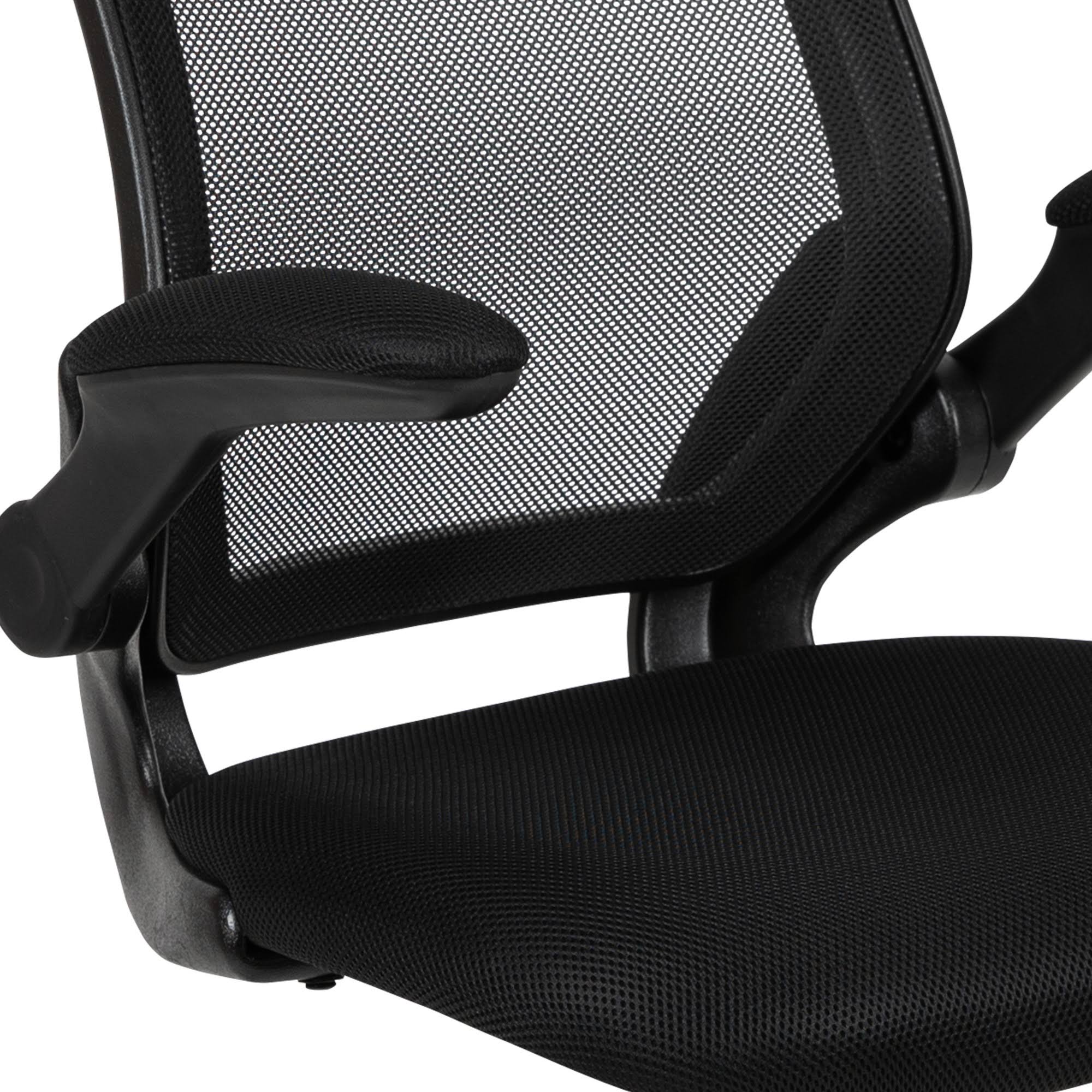 Black Mesh Sled Base Office Chair with Flip-Up Arms J7784