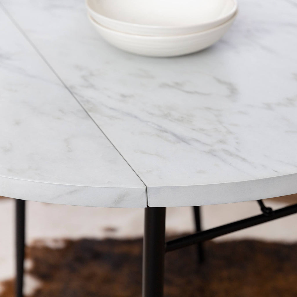 White Faux Marble Drop Leaf Dining Table B697