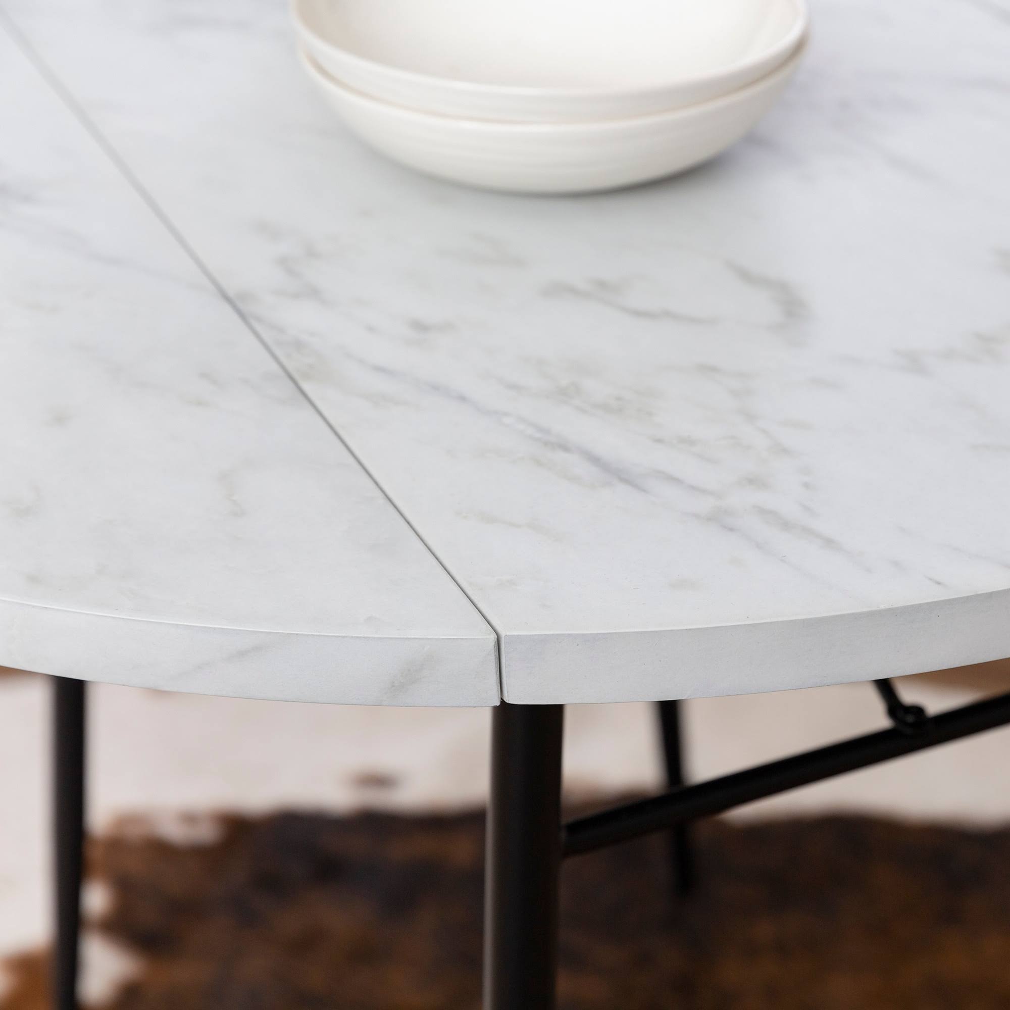 White Faux Marble Drop Leaf Dining Table B697
