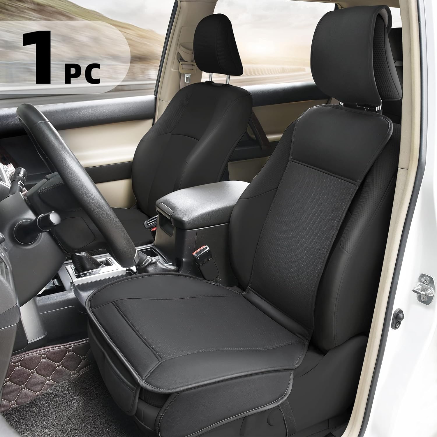 Beige Faux Leather Padded Car Seat Cover M629