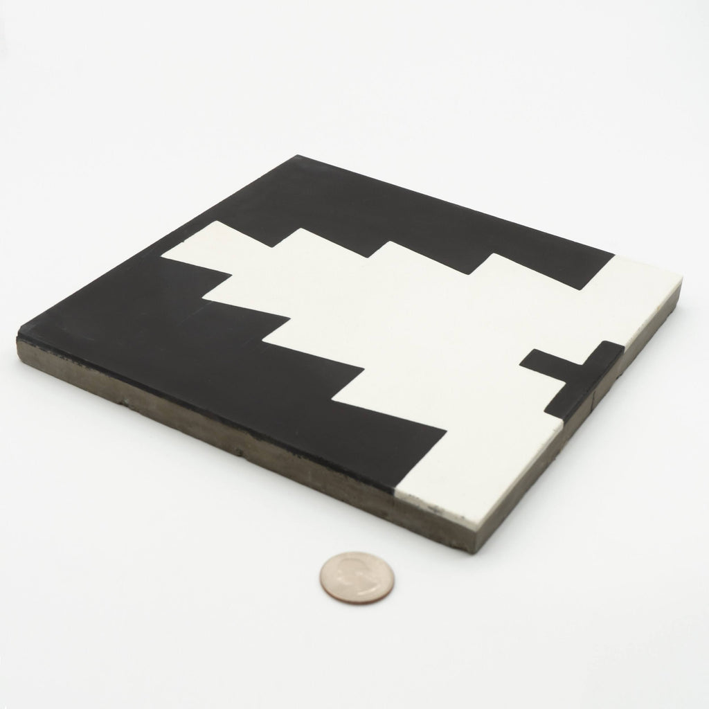 Set of 12 Black and White Handmade Moroccan Floor Tile Y104