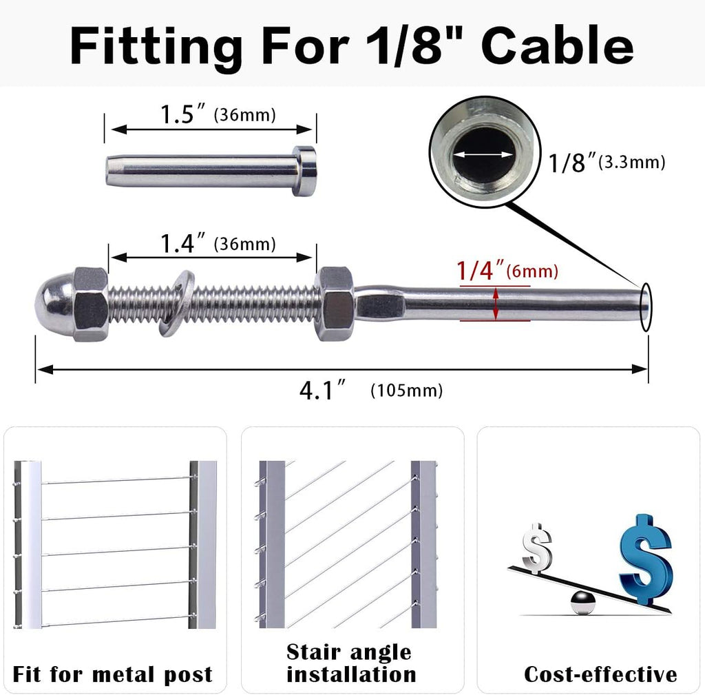 20Pack 1/8 Cable Railing Kit T316 Stainless Steel Terminal O8135