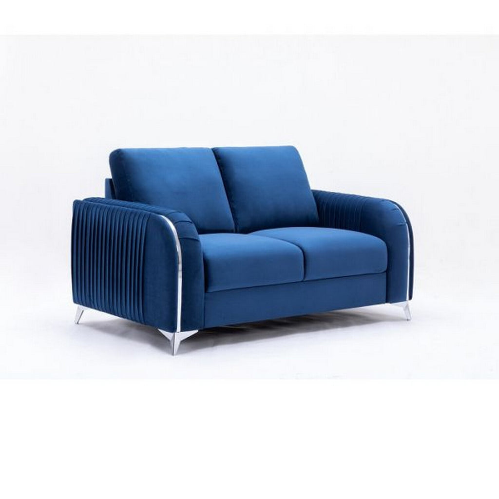 Blue Velvet Upholstery Solid Pine Wood Loveseat T305