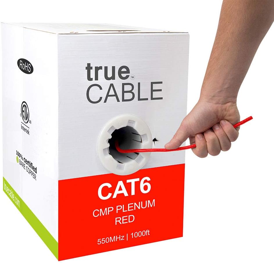 Cat6 Plenum 1000ft Blue 23AWG 4 Pair Solid Bare Copper 550MHz UTP Bulk Ethernet Cable I13242