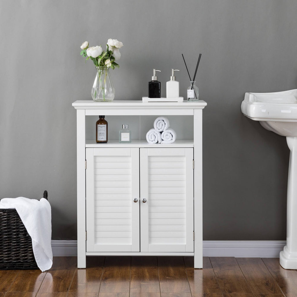 White Shelved Floor Cabinet with 2 Shutter-Door S1122