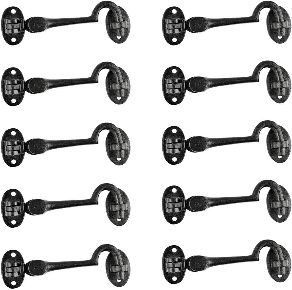 Black Wrought Iron Cabin Hook Eye Bolt 4 Swivel Style Reversible Privacy Hook Latches with Screws Pack of 10 R198