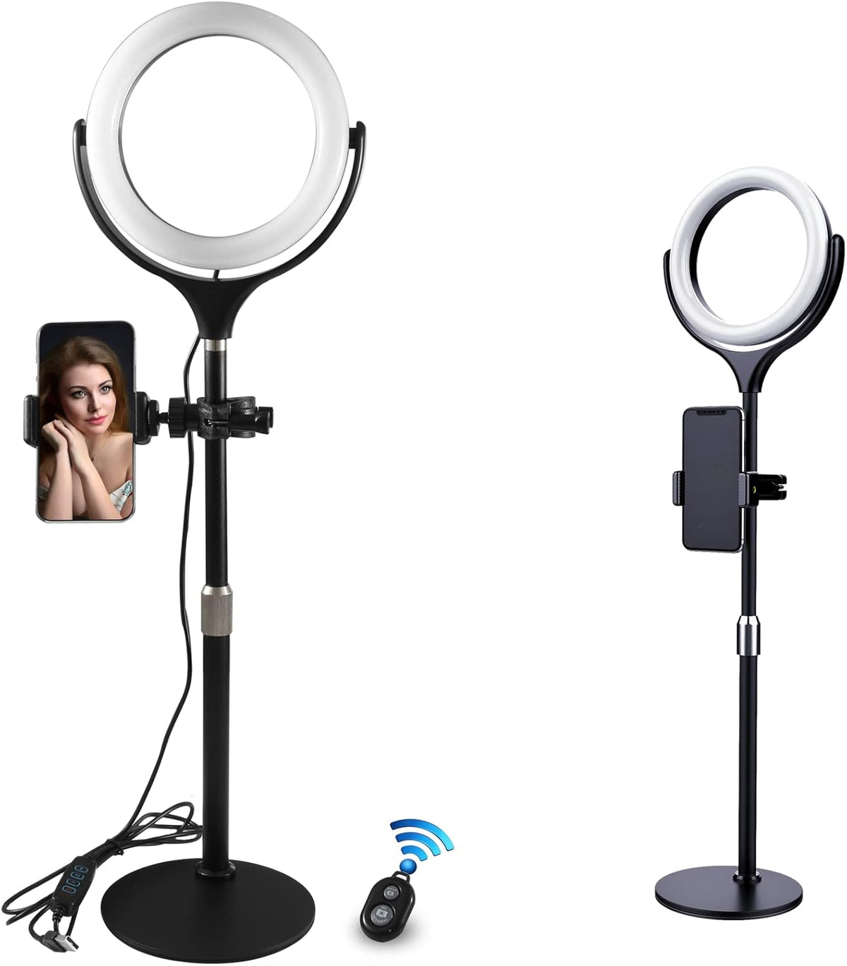 White Adjustable LED Ring Light with Phone Holder Q683122