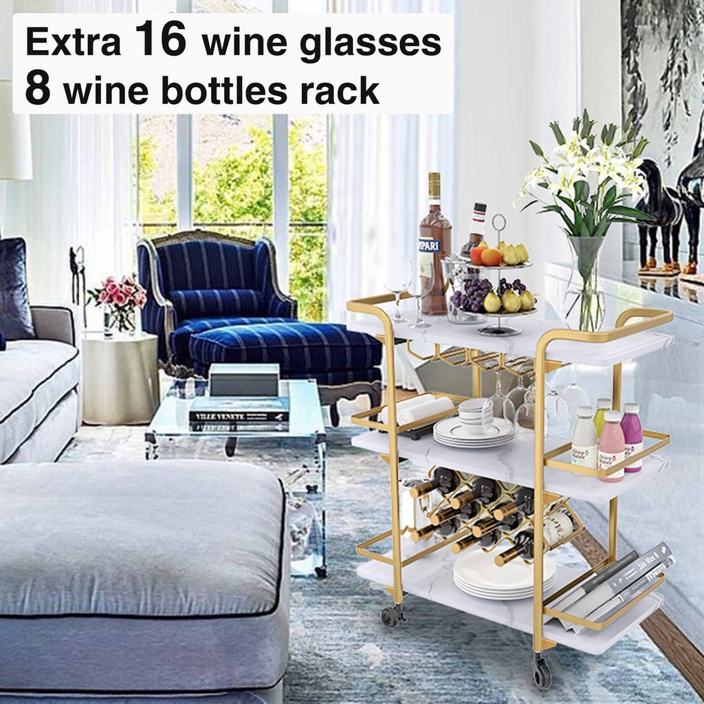 Black 3 Tier Bar Cart with Wheels J9656