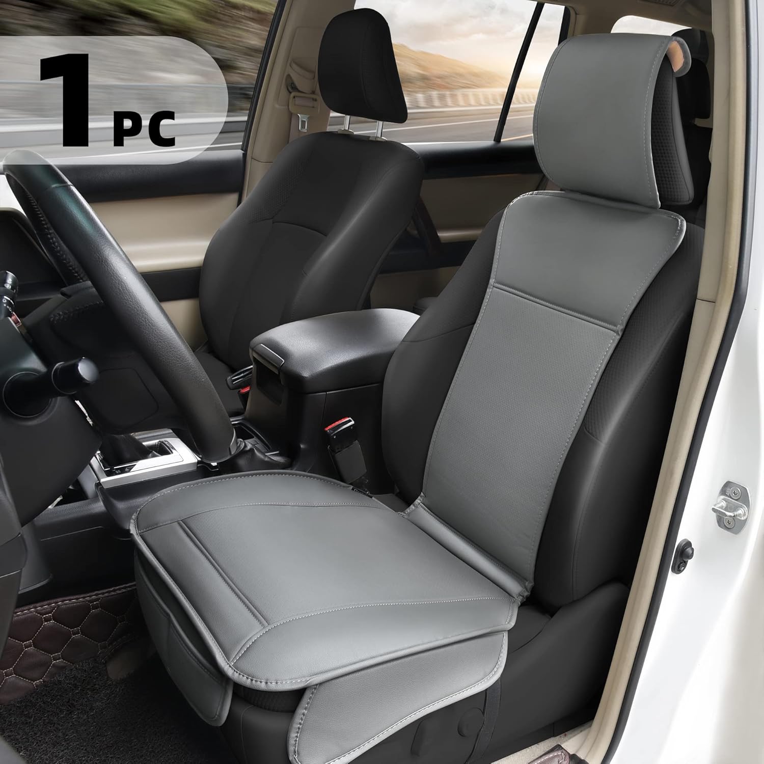 Beige Faux Leather Padded Car Seat Cover M629