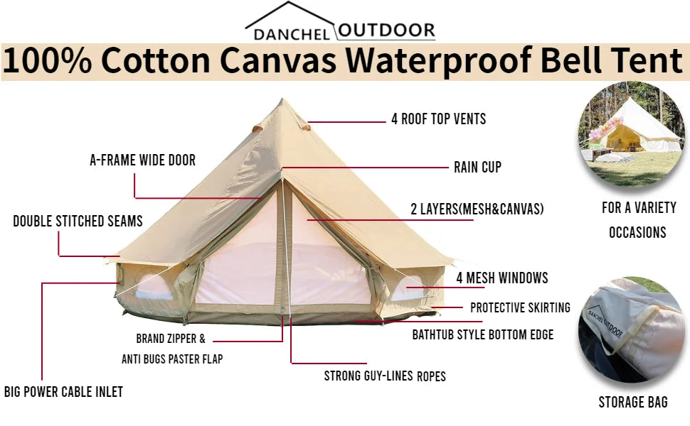 9.8ft Waterproof Cotton Canvas Bell Tent B245