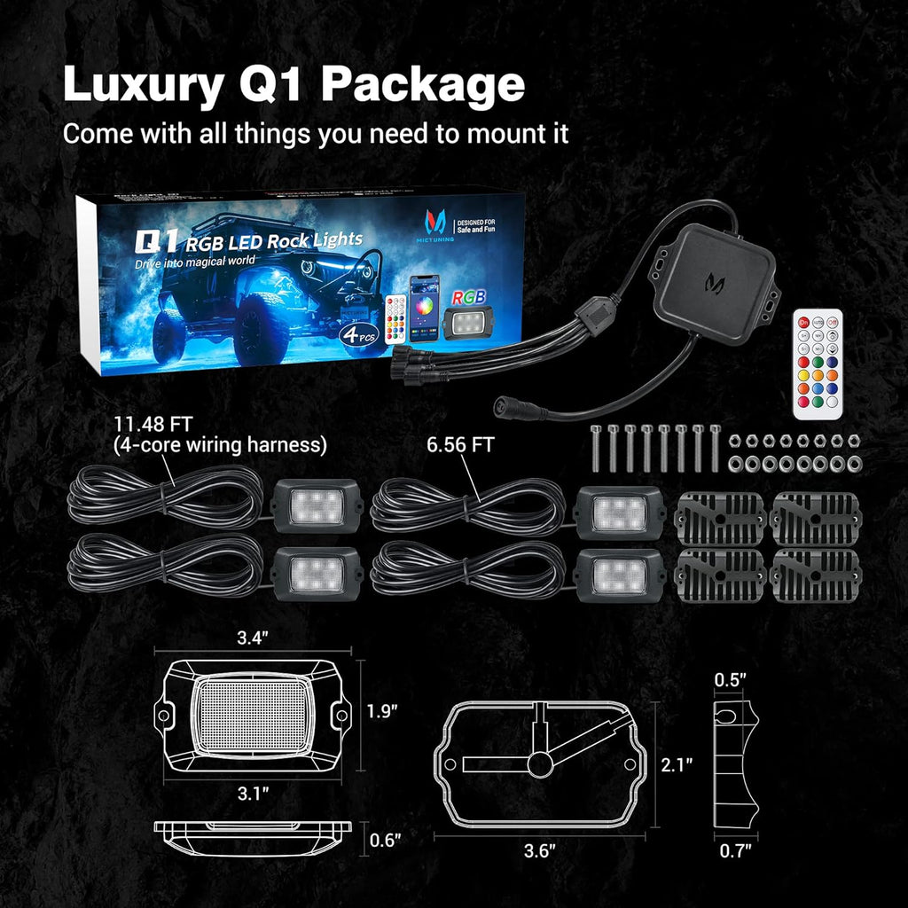 4 Pods Multicolor Waterproof LED Rock Lights with Remote Control J77402