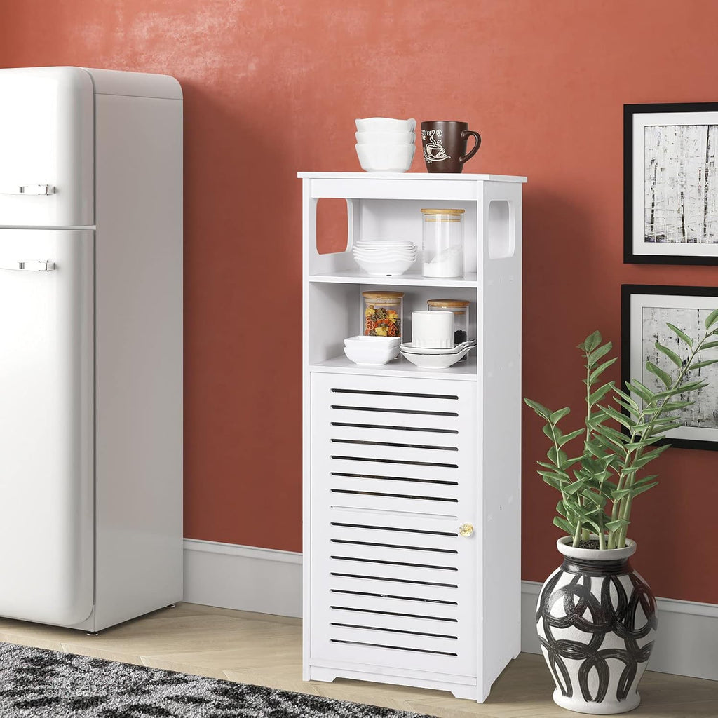 White 5 Tiers Floor Standing Storage Cabinet with Door and Shelf H8919